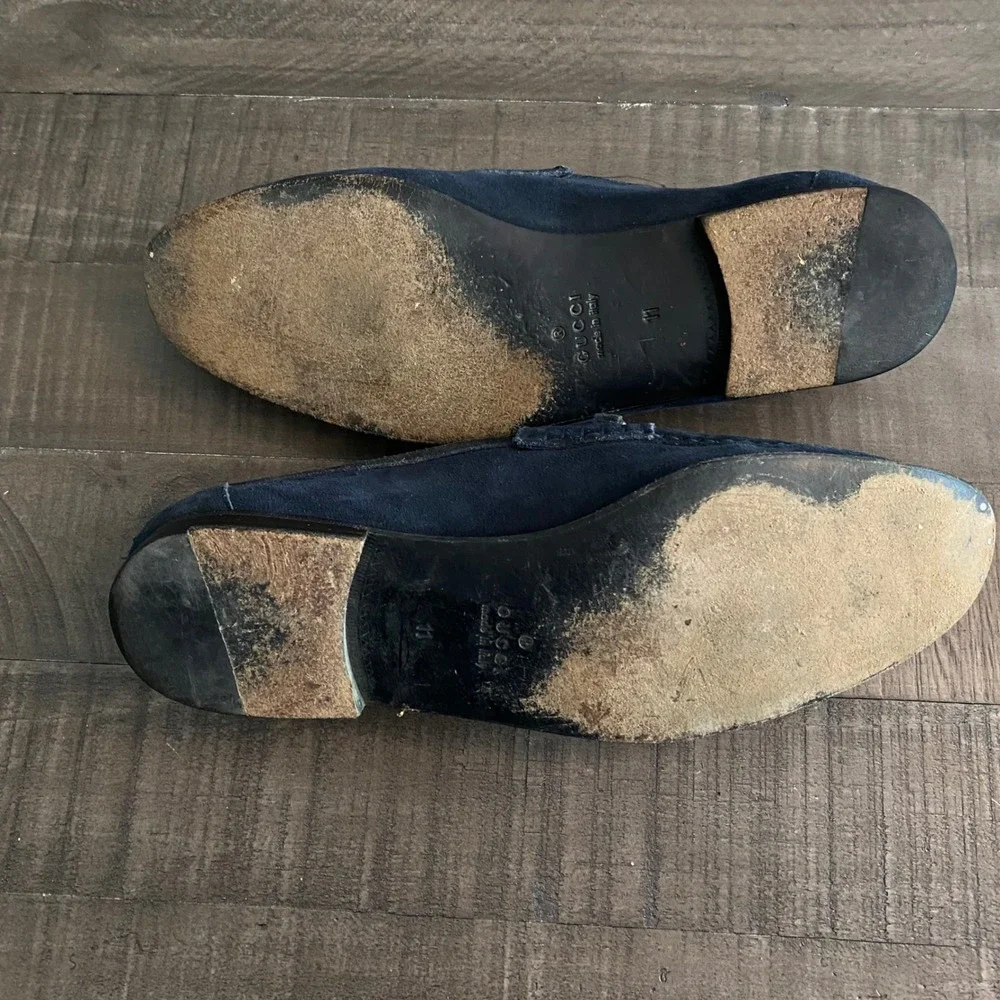 Gucci Mens Designer Navy Blue Suede Horsebit Loafers Size 11 Timeless Classic‎